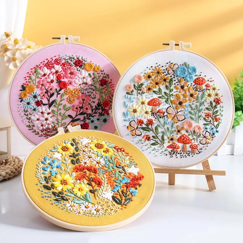 Flower Embroidery Kit with Instructions Needles Thread Cross Stitch for  - €7,74 EUR