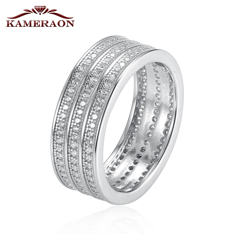 Kameraon  Silver 925 Jewelry Women&#39;s Crystal Wide Ring Shining Simulated  Person - $37.78