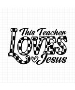 This Teacher Loves Jesus PNG, Religious Teacher, Checkered Christian Tea... - $2.50