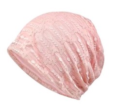 Women Lace Beanie Hat Cancer Chemo Cap Turban Pink Nightcap Headwear - $12.86