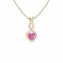Pink Sapphire Infinity Heart Pendant with Diamonds in 14K Yellow Gold (AAA, 4MM) - £338.73 GBP
