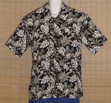 Pierre Cardin Hawaiian Shirt Black Green Brown Cocktails Floral Size Medium - £15.97 GBP