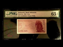 Indonesia 5 Sen 1964 Banknote World Paper Money UNC Currency - PMG Certi... - £29.15 GBP