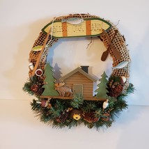 Wreath, Bless our Cabin, Rustic Lodge Cabincore, Bear Moose Fishing Decor image 1