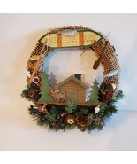 Wreath, Bless our Cabin, Rustic Lodge Cabincore, Bear Moose Fishing Decor - £23.59 GBP