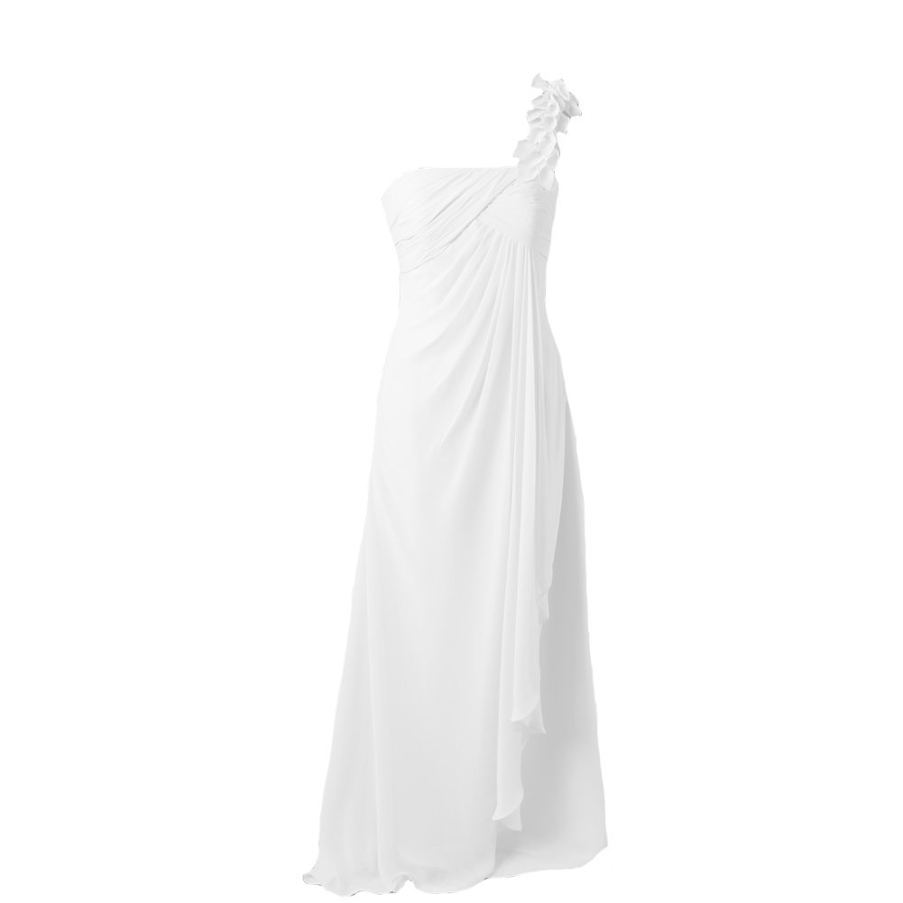 Kivary Women's Floral One Shoulder Long Chiffon Prom Bridesmaid Dresses White US