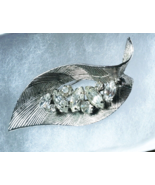 Signed Sterling Silver KAREN LYNNE Leaf with Clear Gemstones Brooch Pin - $46.00 CAD