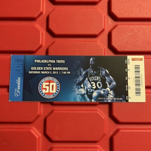 Philadelphia 76ers Vs Golden State Warriors NBA Ticket Stub Curry 30 Points 2013
