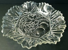 Scalloped Ruffled Pressed Glass Bowl Fruit Motif Romantic Regency 10.5&quot; ... - £14.70 GBP