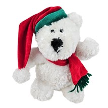 Dan Dee Plush Bear Collector&#39;s Choice White Fuzzy Santa Hat Scarf Christ... - $11.88