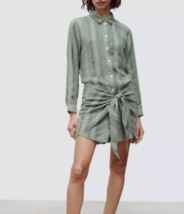 ZARA The Zoe Shirt Dress Mini Womens Green Size XS Wrap Front Long Sleeve Collar - $25.99