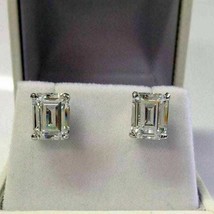 1.50 Ct Emerald Cut CZ White Diamond Solitaire Stud Earrings 14K White Gold Plat - £28.76 GBP