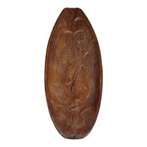 Vintage Hand Carved Folk Art WOOD BIRD Art 9&quot; Oval Bowl Wall Art Petroglyph - £44.82 GBP