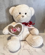 VTG DanDee Collector&#39;s Choice Cream White LOVE Valentines Bear 14&quot; Red Heart Bow - £11.04 GBP