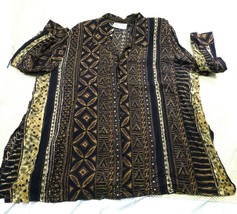 VTG A Personal Touch Womens 4X Button-Up Shirt Black/Gold Tribal Pattern... - $23.75