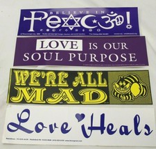 4 Bumper Stickers We&#39;re All Mad Peace Love Heals - £12.32 GBP