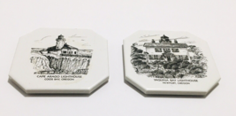 Nautical Ceramic Cork Coasters Set of 2 Yaquina Bay Cape Arago Oregon Lighthouse - £18.56 GBP