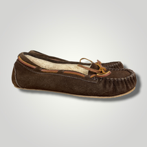 Minnetonka Fleece Lined Moccasins 4049 6 Brown Suede Womens Slippers Outdoor - £11.60 GBP