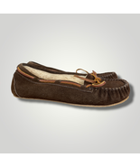 Minnetonka Fleece Lined Moccasins 4049 6 Brown Suede Womens Slippers Out... - £11.37 GBP