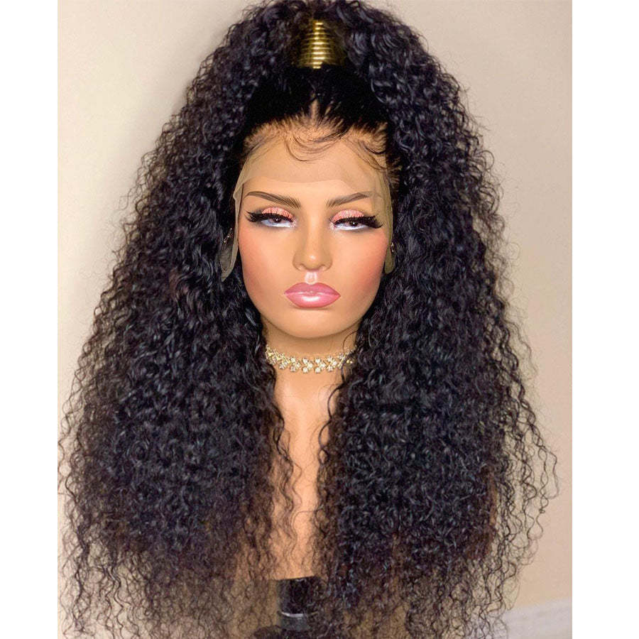 Primary image for 26Inch 180%Density Natural Black Soft Kinky Curly Long Glueless Lace Front Wig H