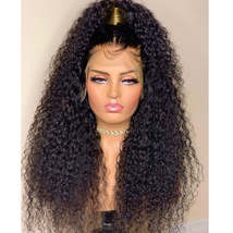 26Inch 180%Density Natural Black Soft Kinky Curly Long Glueless Lace Front Wig H - £92.76 GBP+