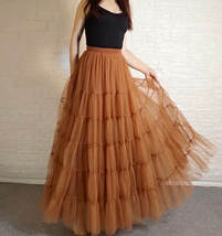Brown Tiered Tulle Maxi Skirt Outfit Women Custom Plus Size Holiday Tulle Skirt image 4