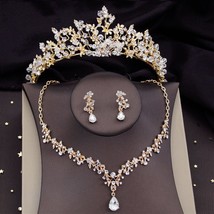 Gold Colors Bridal Jewelry Sets Women Tiara Earring Choker Necklace Set for Wedd - £35.62 GBP