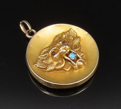 10K GOLD - Vintage Antique Fire Opal &amp; Garnet Lion Head Pendant (OPENS) ... - £375.74 GBP