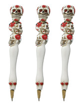 Ebros Day Of The Dead Sugar Skull Pen Set of 3 Writing Pens (Hearts And ... - £19.80 GBP