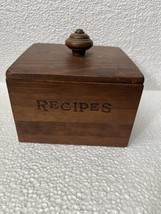 Vtg Wooden Recipe Box W/ Lid &amp; Recipes Handwritten &amp; Cut From Magazines Etc 6x6” - £39.04 GBP