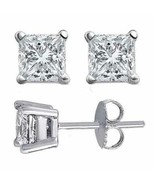 2.00CT Brilliant Princess Cut Solid 18K White Gold PushBack Stud Earrings - $173.25