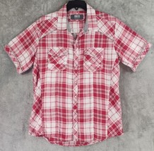 BKE Shirt Mens Large Red Plaid Western Pearl Snap Standard Fit Short Sleeve - £22.06 GBP
