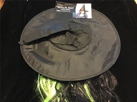 Halloween Adult Witches Hat with Black hair with Color Streak GREEN - $16.00