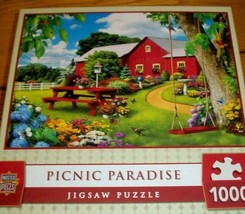 Jigsaw Puzzle 1000 Pcs Farmhouse Picnic Paradise Butterflies Flowers Complete - £10.86 GBP