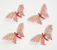 Set of 4 Butterfly Clips with Beading by Valerie in Red - £30.83 GBP