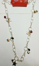 Kohl&#39;s Women&#39;s Silver Tone Christmas Necklace W Charms Silver Stars Jingle Bells - £10.64 GBP