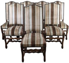 Dining Chairs Set 8 Vintage French Sheepbone Oak Brown/Beige Stripe Upholstery - £2,870.37 GBP