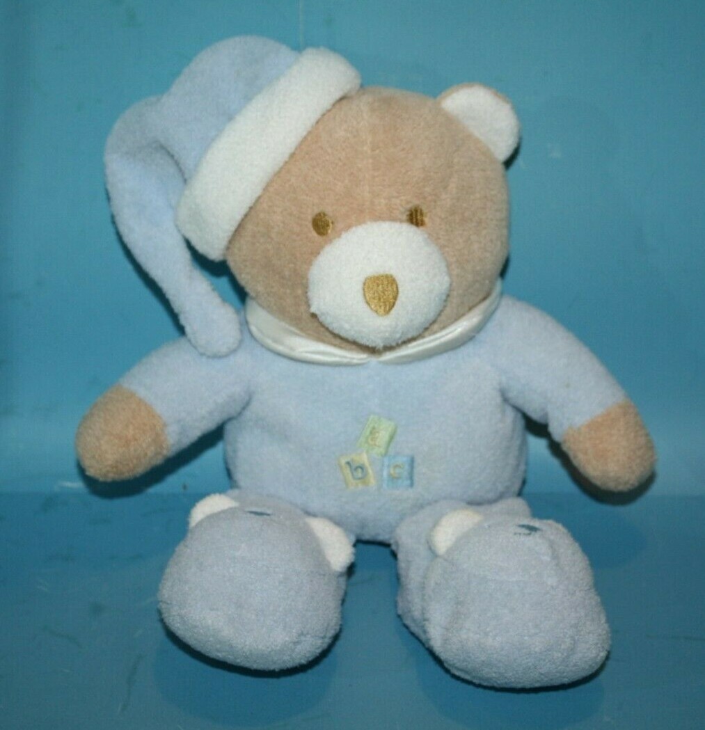 Baby Essentials Teddy Bear Rattle ABC 12" Blue Plush Stuffed Slippers Soft Toy Item image 2