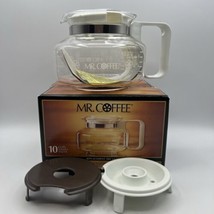 New Mr. Coffee 10 Cup Replacement Glass Carafe White Handle 2 Lids Brown 1995 - $17.75