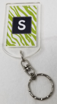 Monogram S Letter Keychain 2000s Wavy Green White Plastic - $11.35