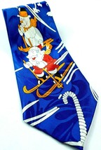 Santa Claus Snowman Skiing Christmas Holiday Candy Canes Novelty Polyester Tie - £11.59 GBP