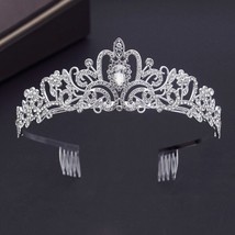 Silver Colors Pink Crystal Combs Tiaras Bridal Jewelry Sets for Girls Party Prom - £25.14 GBP