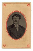 CIRCA 1860&#39;S Paper Framed Hand Tinted TINTYPE Handsome Man With Moustache - £12.39 GBP