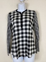 Chaps Women Size M Blk/Wht Check Henley Tunic Shirt Long Sleeve - $6.31