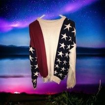 Vintage Mens Off White Knit LSleeve Sweater Red Blue Stars Stripes Knit ... - £37.68 GBP