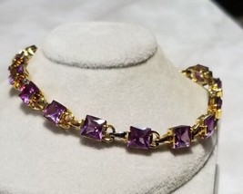 9.50 Ct Princess Cut Simulated Amethyst Tennis Bracelet  Gold Plated 925 Silver - £128.28 GBP