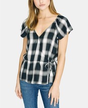 Sanctuary Sunstone Faux Wrap Plaid Top Black Size XS $79 - $16.50