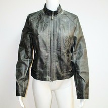 RD Style Faux Leather Jacket Scuba Moto Zipper Front Dark Gray Medium Vegan - £32.86 GBP