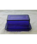 Large Cobalt Blue Glass Butter Dish Embossed Retro Depression Style - $20.00