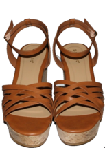 Bamboo Women Brown Camel Tan Sandals US 8.5 Platform Cork Ankle Strap NE... - £17.11 GBP